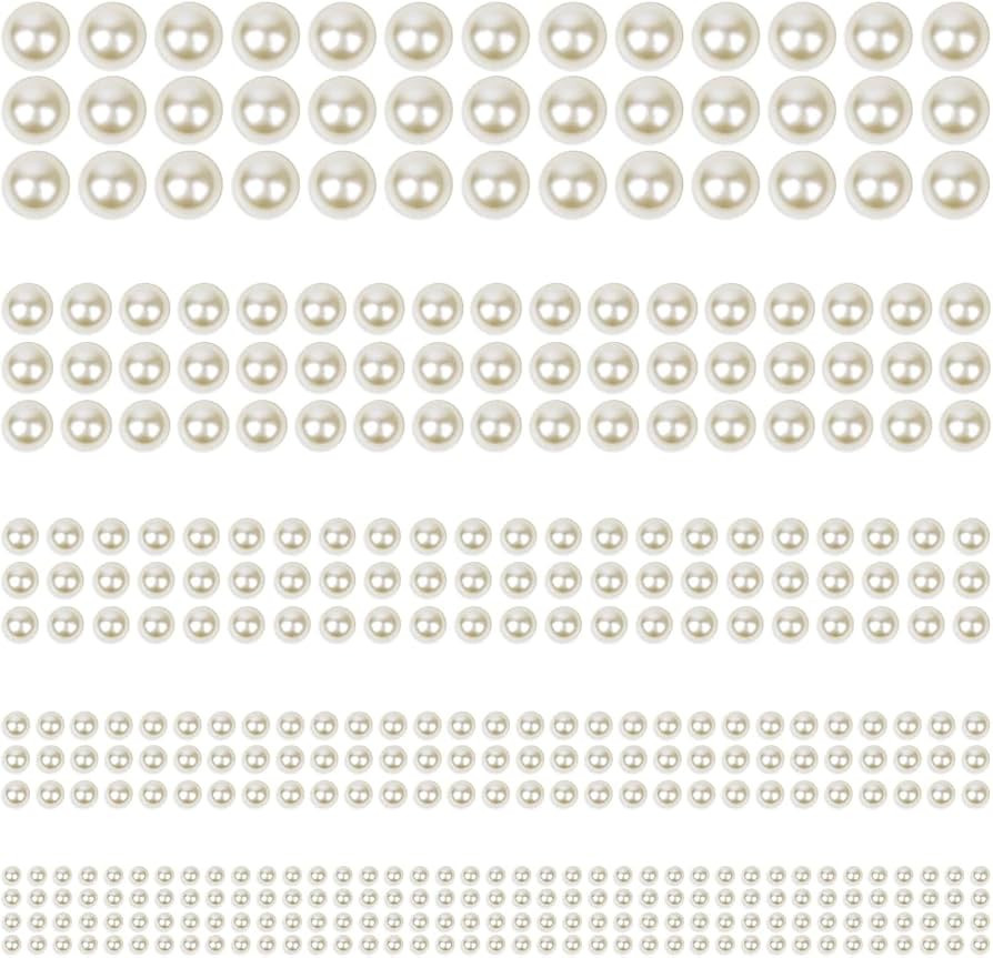 Phinus 3732Pcs Hair Pearls, 3/4/5/6/8mm White and Beige Pearl Stickers for Crafts, Hair Pearls St... | Amazon (US)