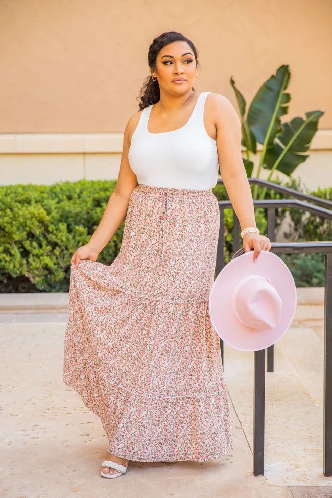 Give Into This Pink/Green Floral Maxi Skirt | The Pink Lily Boutique