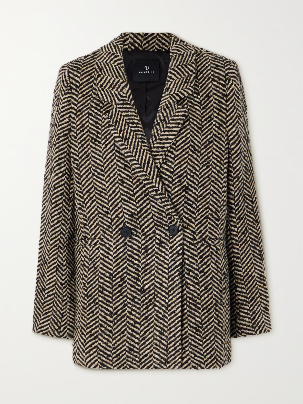 Anine Bing - Diana Double-breasted Herringbone Tweed Blazer - Black | NET-A-PORTER (US)