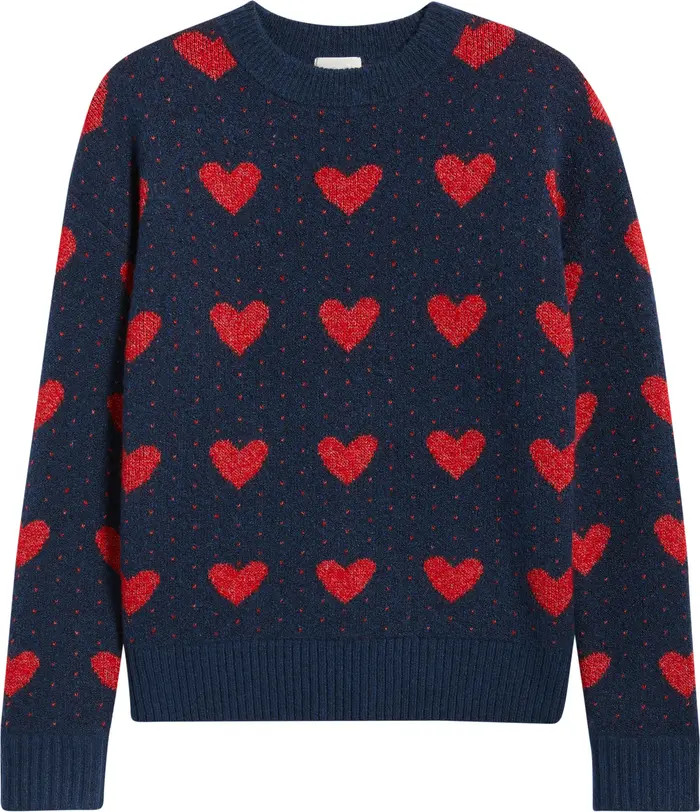 Caslon® Jacquard Heart Crewneck Sweater | Nordstrom | Nordstrom