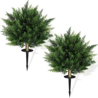 2-Set 2.36 ft. Artificial Green Tree 28.35 in. Fake Plants Outdoor Indoor Faux Boxwood Bush Plant... | The Home Depot