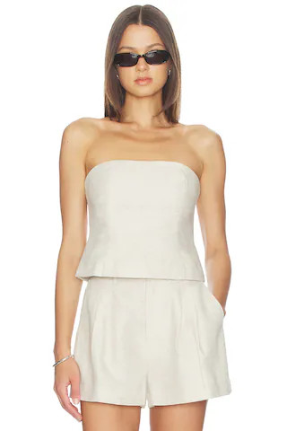 Linen Strapless Top in Oat | Revolve Clothing (Global)