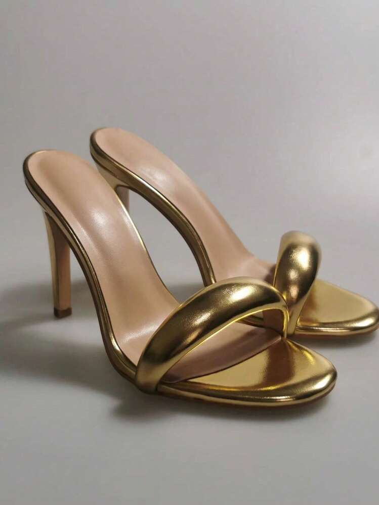 Golden Fashion Show Toe-Revealing Stiletto Heeled Sandals | SHEIN