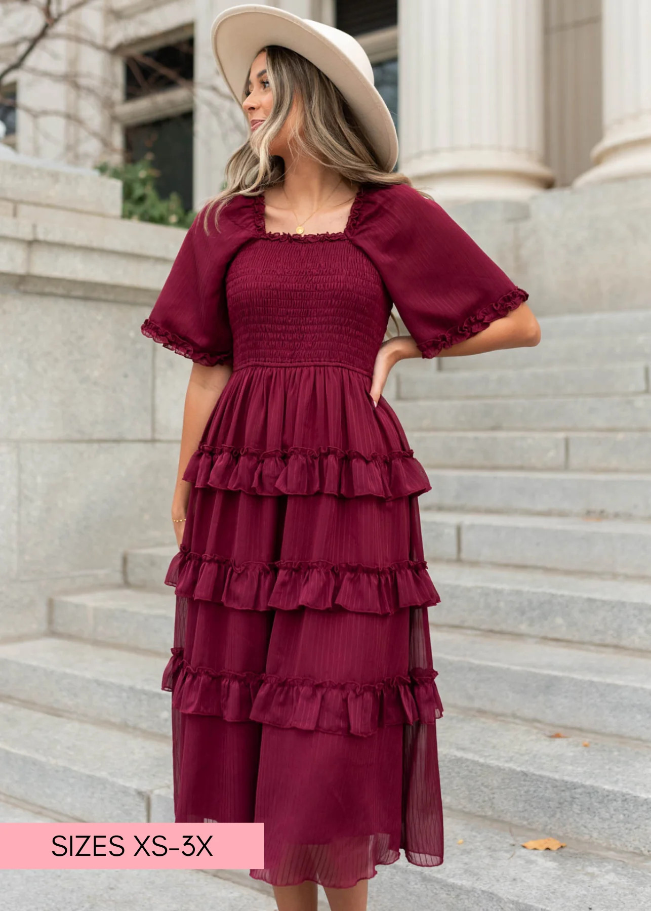 Marla Burgundy Tiered Dress | My Sister's Closet Boutique