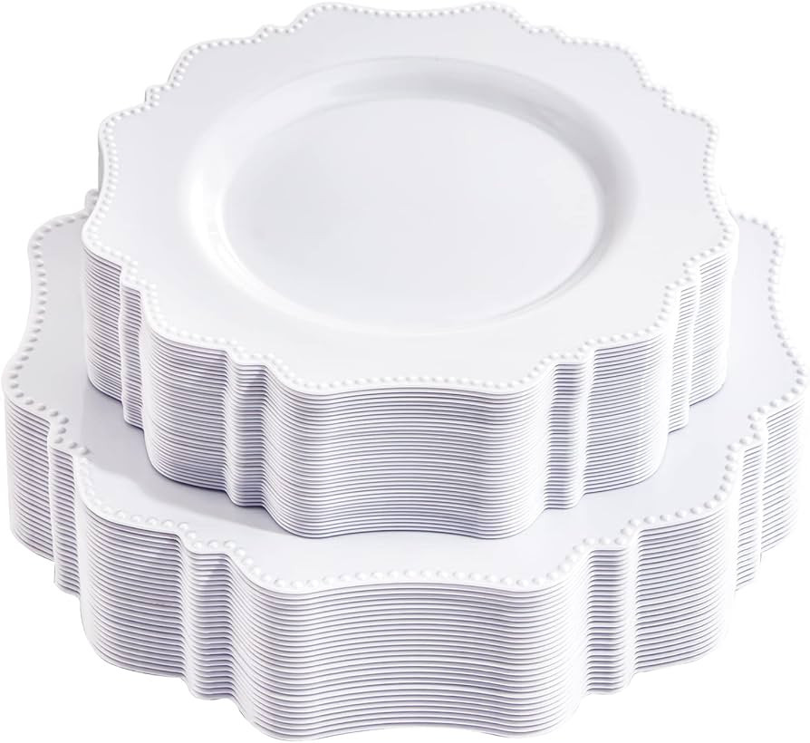 COLOSUS 60pcs White Disposable Plastic Plates-Heavy duty plate for Mother's Day party/wedding/ann... | Amazon (US)