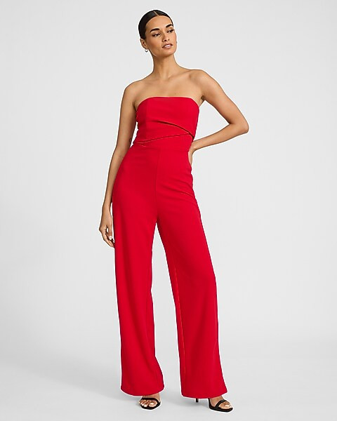Strapless Ruched Wide Leg Jumpsuit | Express