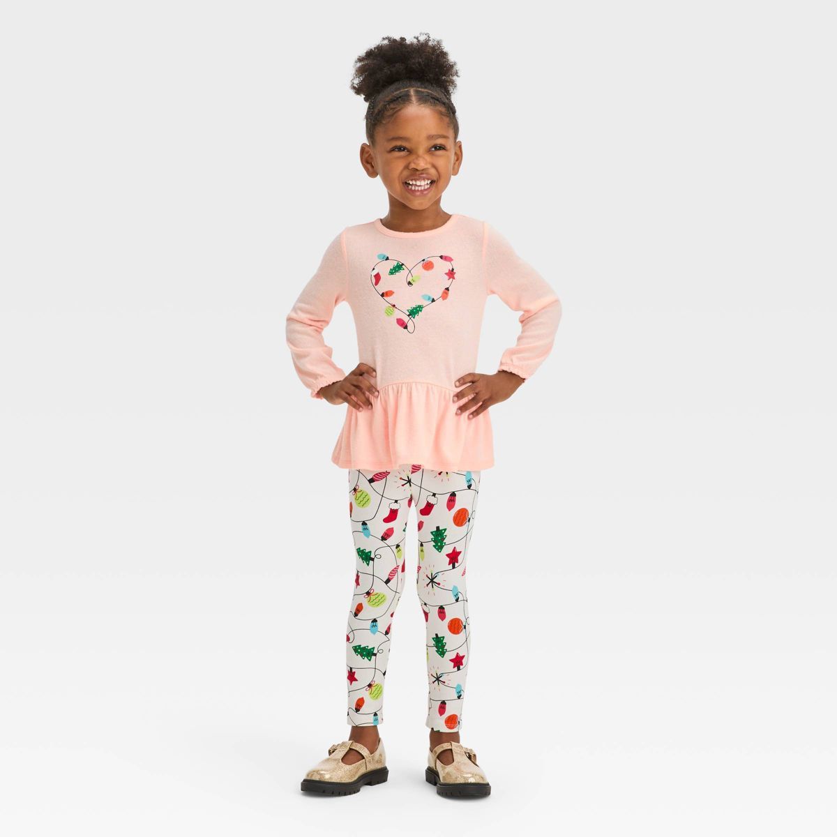 Toddler Girls' Heart Christmas Lights Long Sleeve Top & Leggings Set - Cat & Jack™ Pink | Target