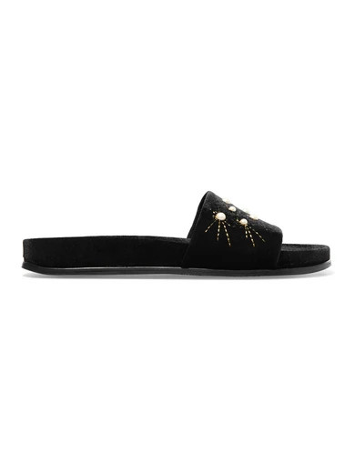Aquazzura - Faux Pearl-embellished Velvet Slides - Black | NET-A-PORTER (UK & EU)