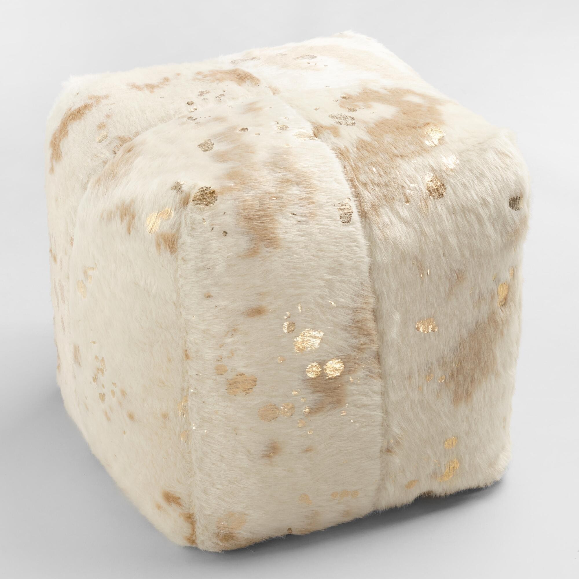 Gold Printed Faux Cowhide Pouf - Faux Fur by World Market | World Market