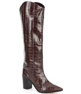 Maryana Block Crocodile Embossed Cow Leather Tall Western Boots | Dillard's