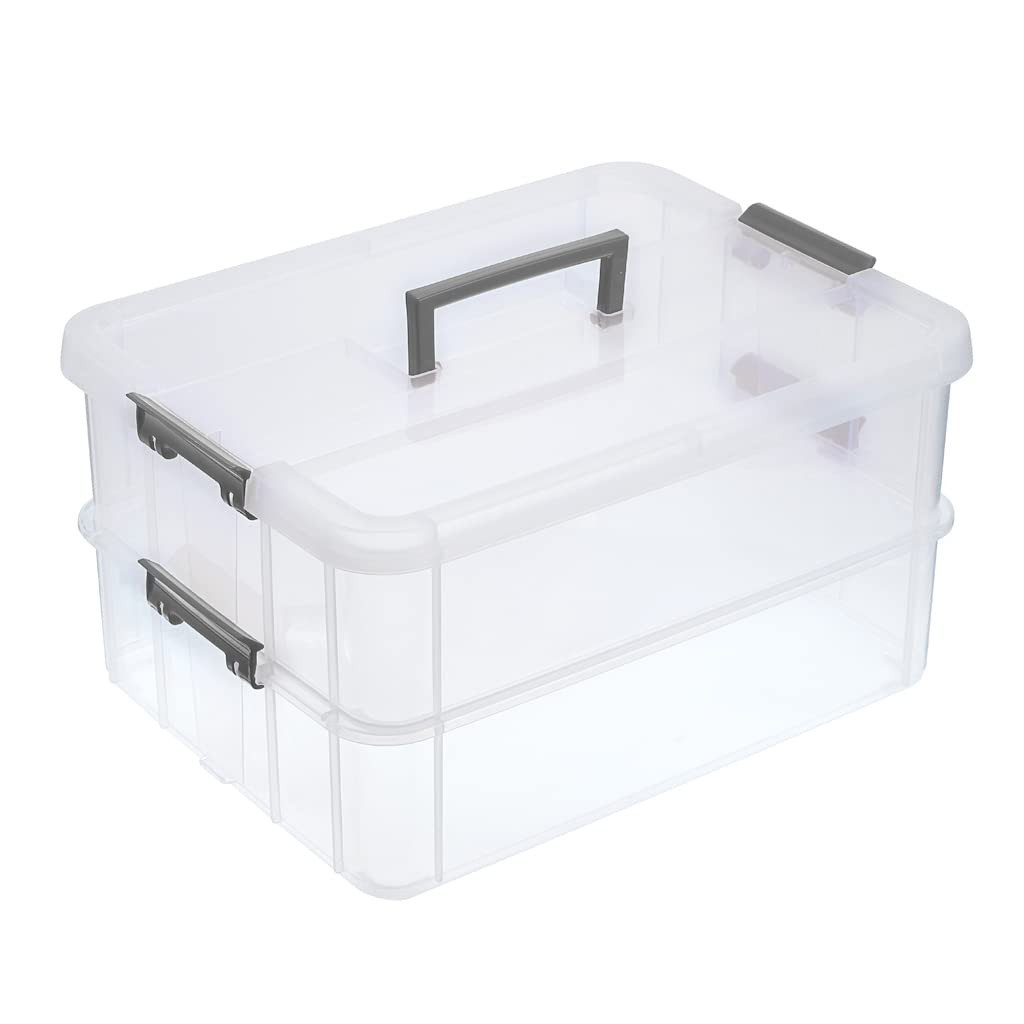 BTSKY 2 Layer Stack & Carry Box, Plastic Multipurpose Portable Storage Container Box Handled Orga... | Amazon (US)