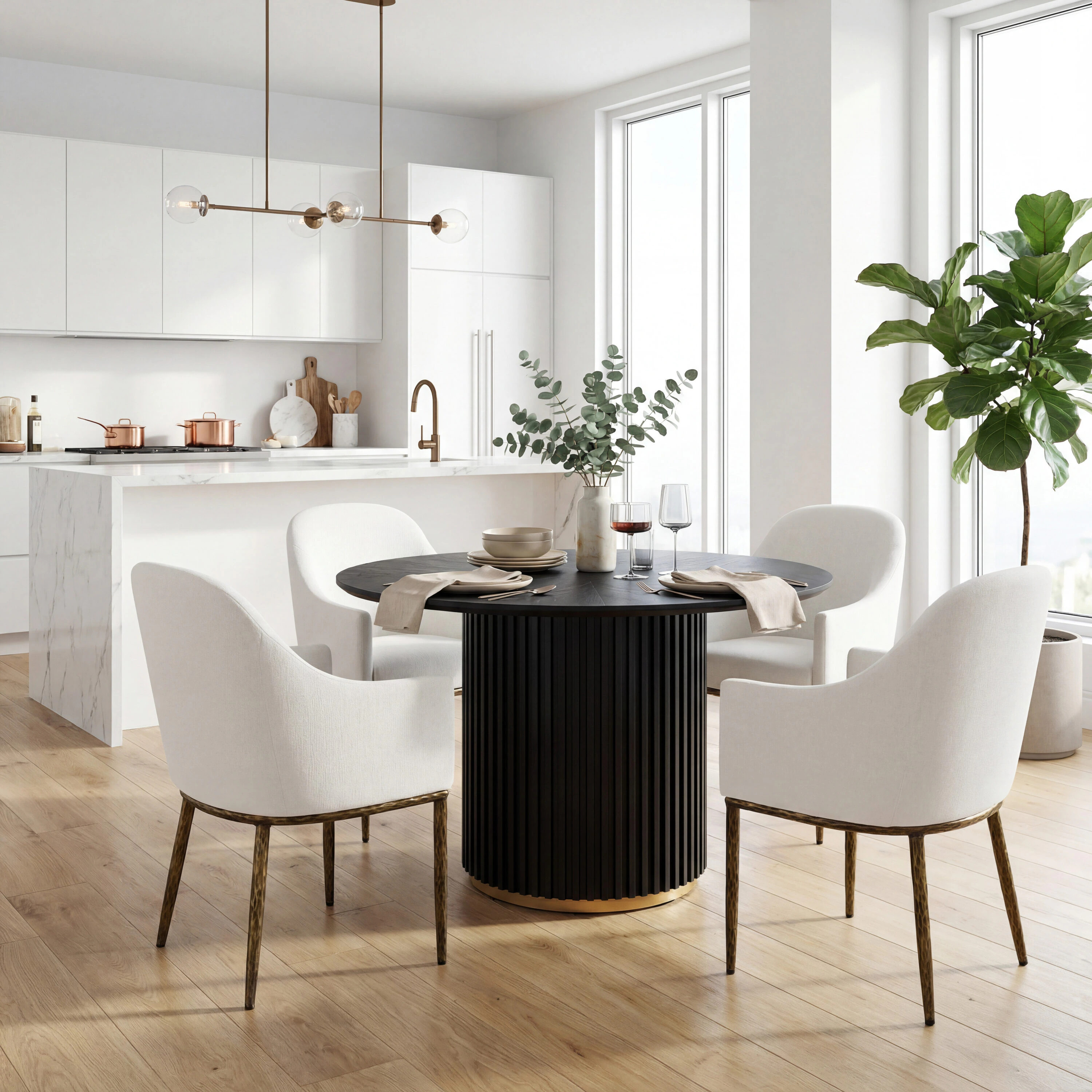 Christopher Knight Home Modern Coastal 5-Piece Dining Set with Hammered Iron Upholstered Dining Armchair and 47.25-in Round Pedestal Dining Table | Lowe's