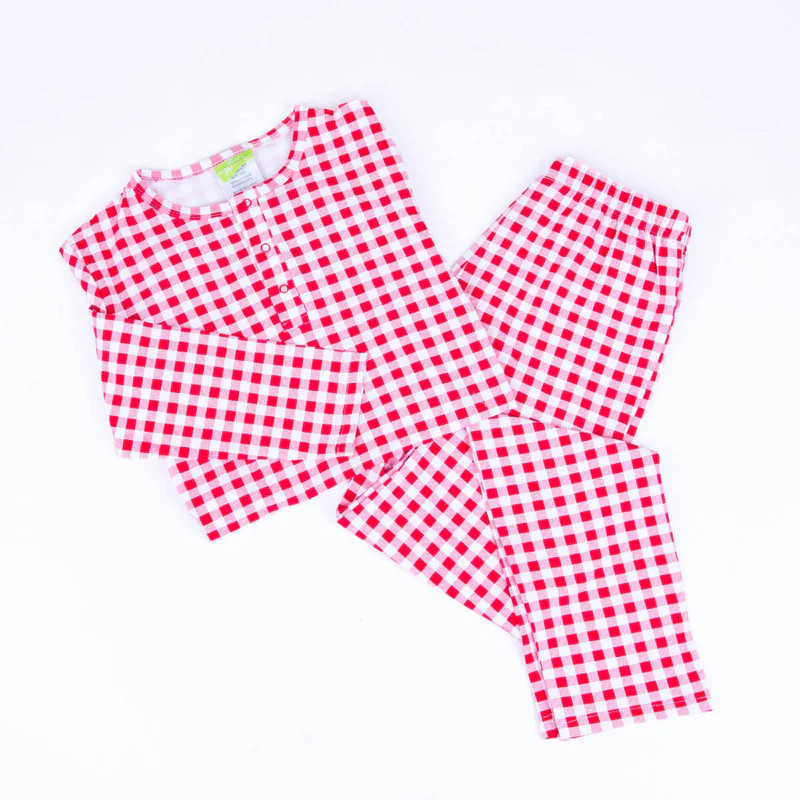 Red Gingham Knit Women's Pajamas | Classic Whimsy