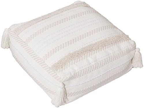 Boho Neutral Decorative Unstuffed Pouf - Cotton Braided Casual Ottoman Pouf Cover with Tassels & Sof | Amazon (US)