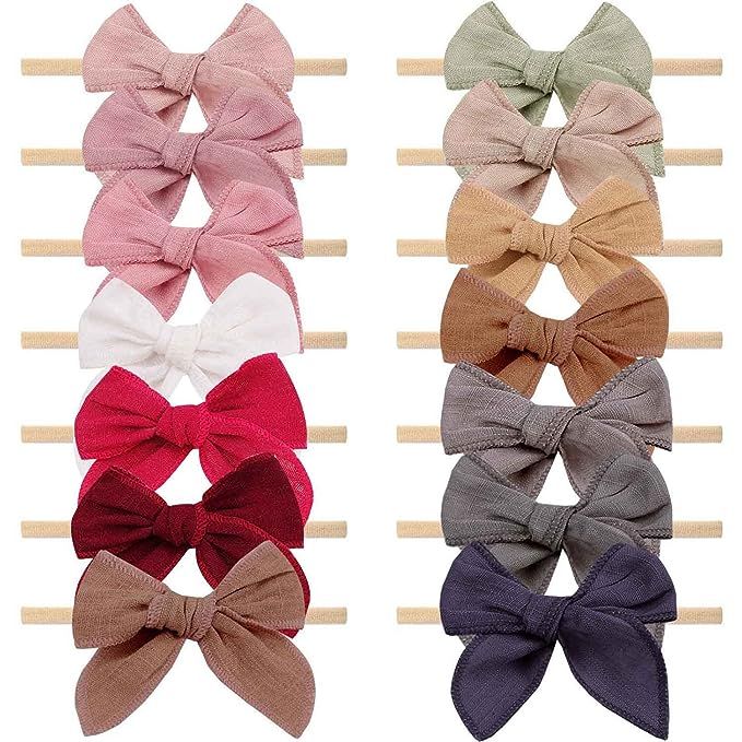 VOBOBE Baby Girls Nylon Headbands Linen Hair Bows, Neutral Elastic Hairbands Hair Accessories for... | Amazon (US)