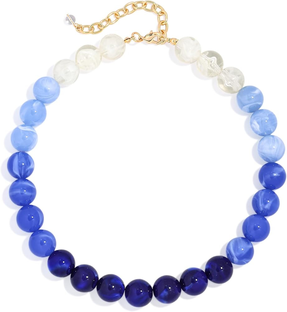 Chunky Beaded Necklace for Women Boho Statement Bead Necklace Adjustable Lightweight Choker with ... | Amazon (US)