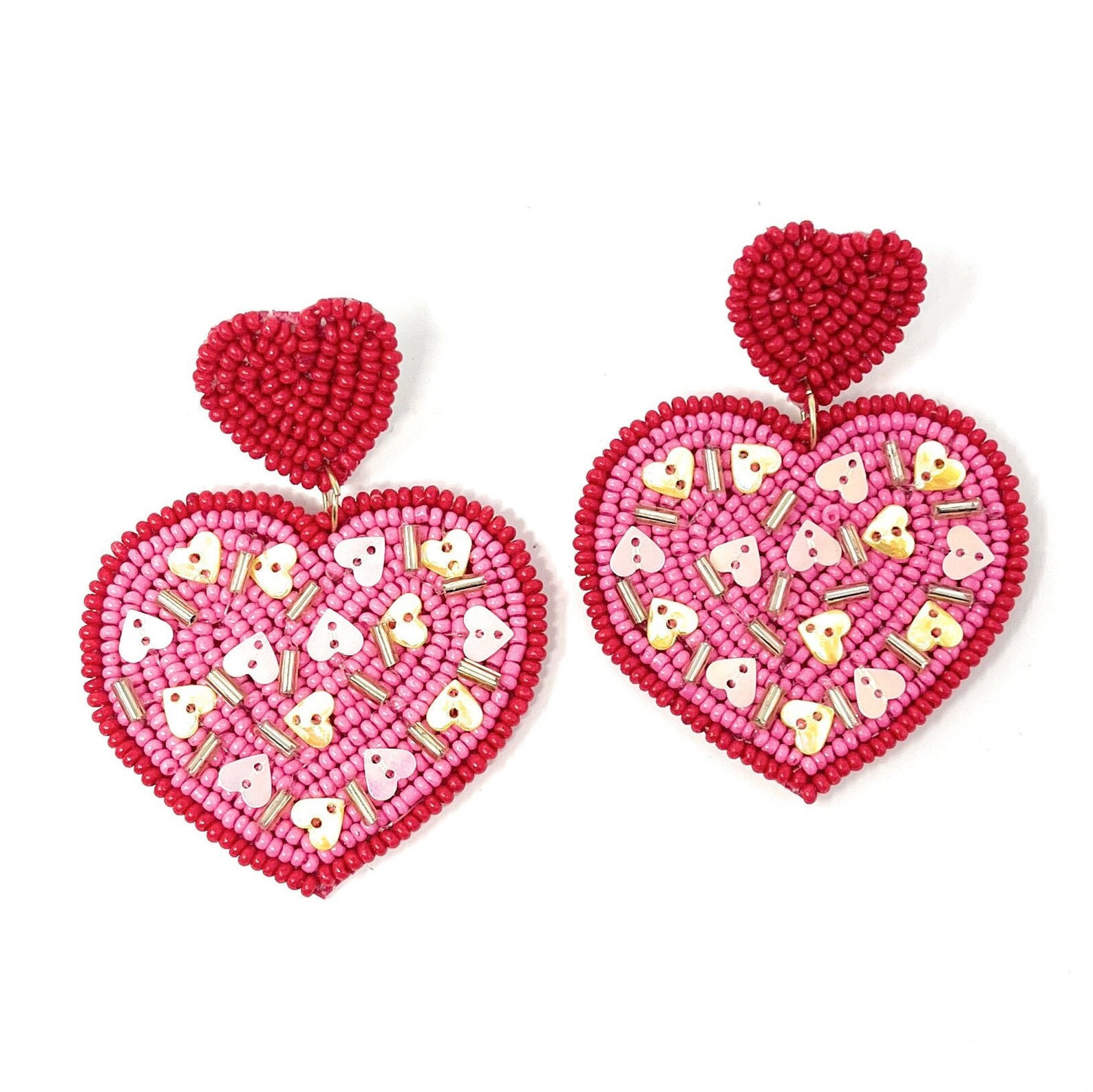Valentines Beaded Earrings Red Heart Earrings Hearts - Etsy | Etsy (US)