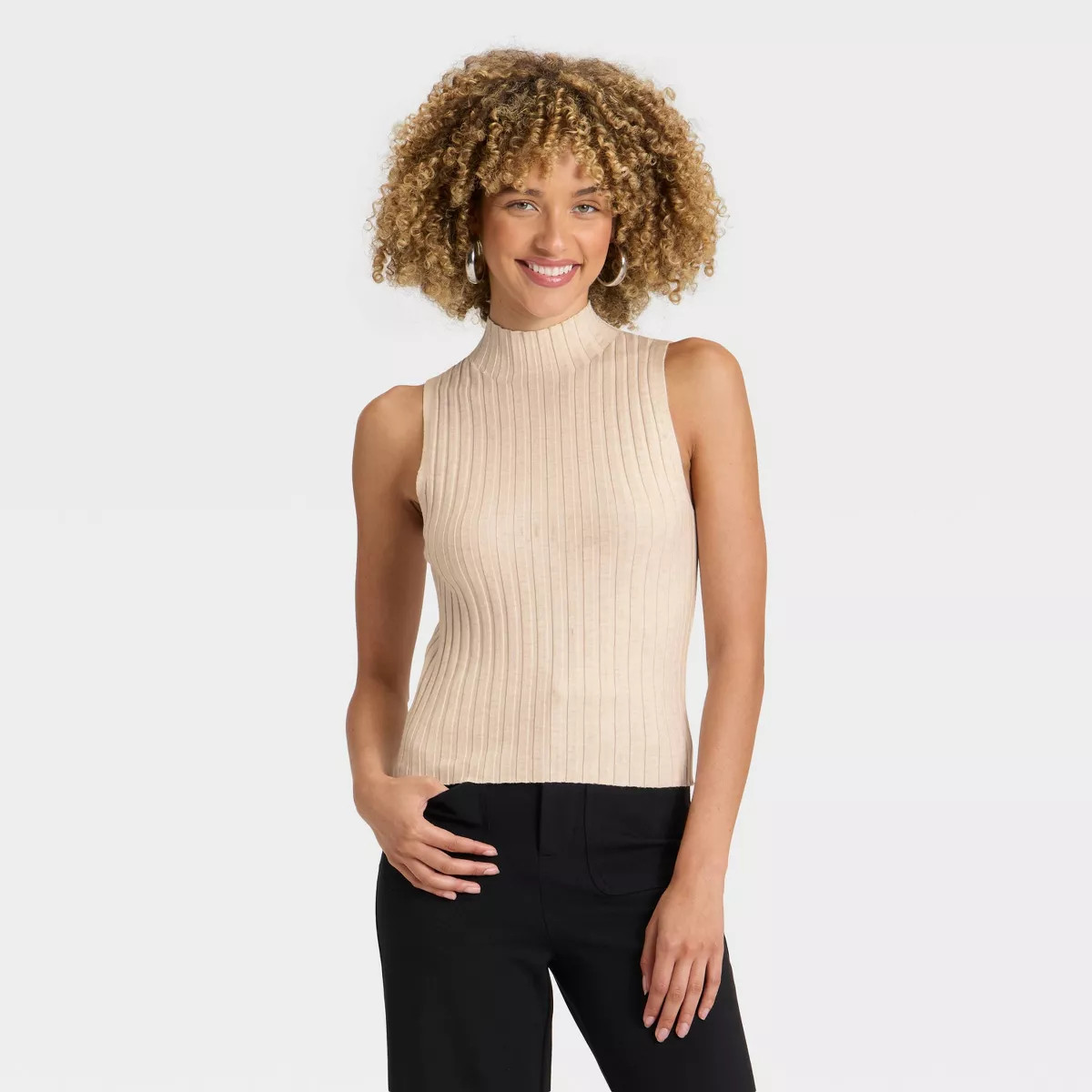 Women's Mock Neck Ribbed Sweater Tank - A New Day™ | Target