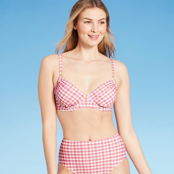 Women's Gingham Underwire Bikini Top - Kona Sol™ Bright Pink | Target