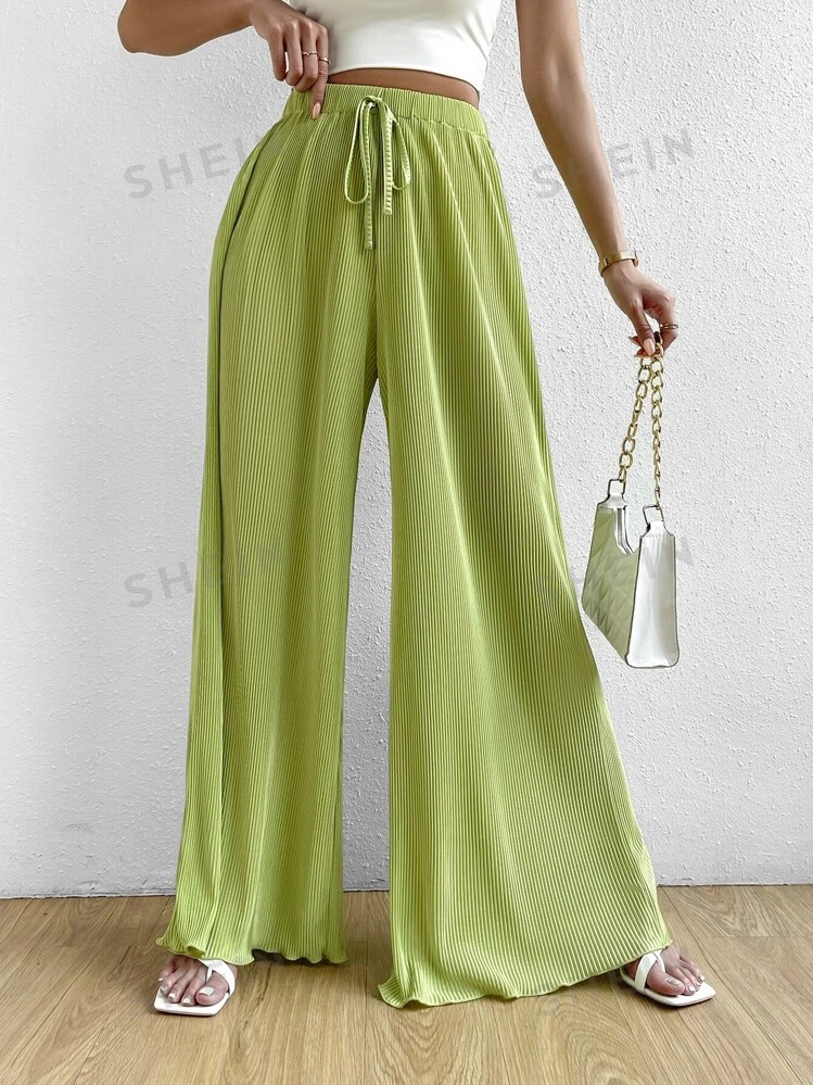 SHEIN Essnce Solid Knot Front Wide Leg Pants | SHEIN