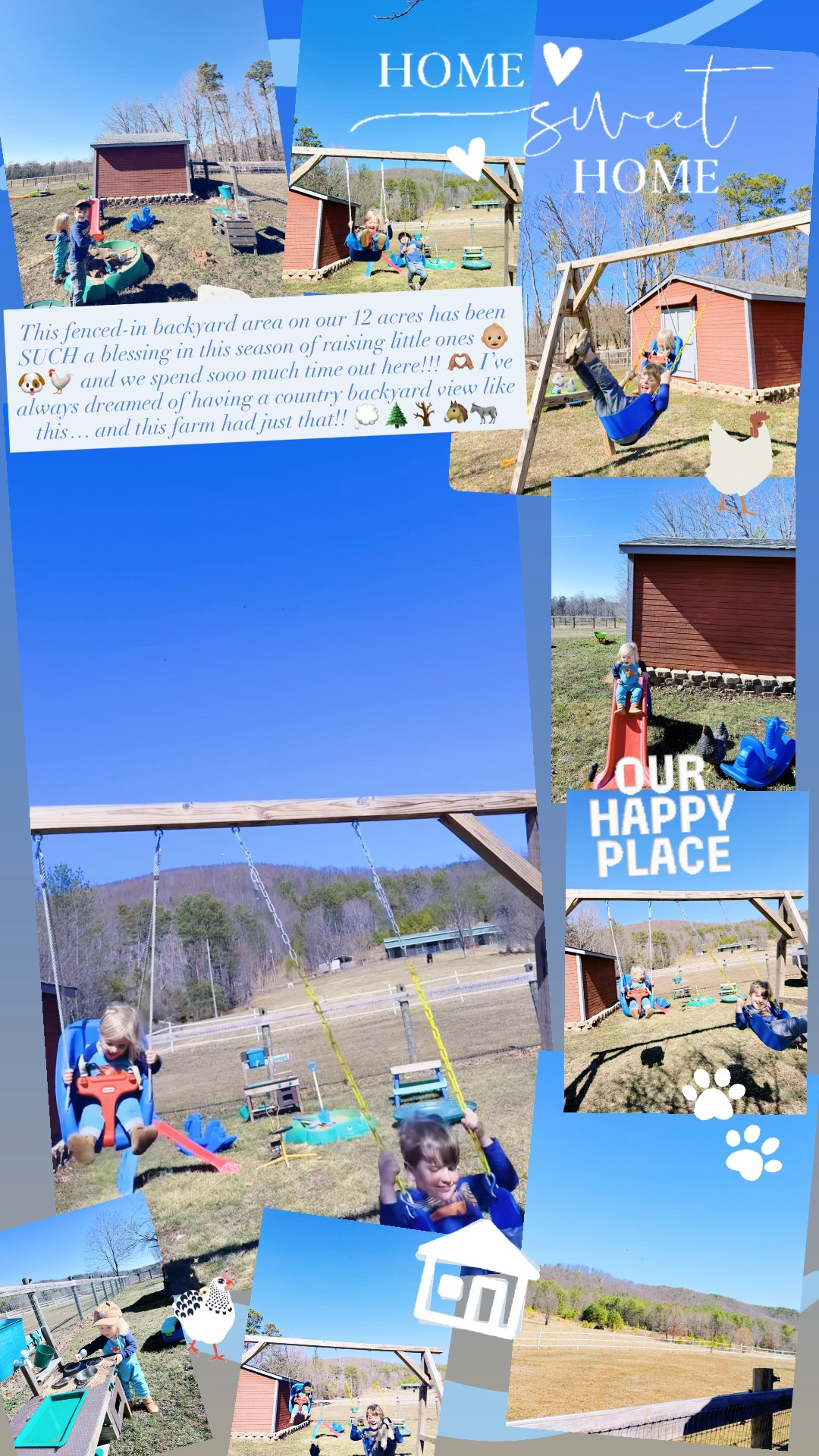 This fenced-in backyard area on our 12 acres has been SUCH a blessing in this season of raising little ones 👶🏼🐶🐓 and we spend sooo much time out here!!! 🫶🏽 I’ve always dreamed of having a country backyard view like this… and this farm had just that!! 💭🌲🪾🐴🫏