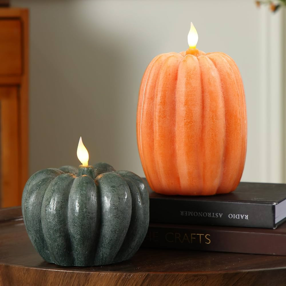 2 Pcs Large Pumpkin Figural Flameless Candles with Timer Remote Control 4.7" x 6.7", 4.9" x 4.5" ... | Amazon (US)