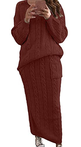 CHARTOU Women's Winter Chunky Cable Knit Long Skirt 2 Piece Outfit Sweater Sets | Amazon (US)