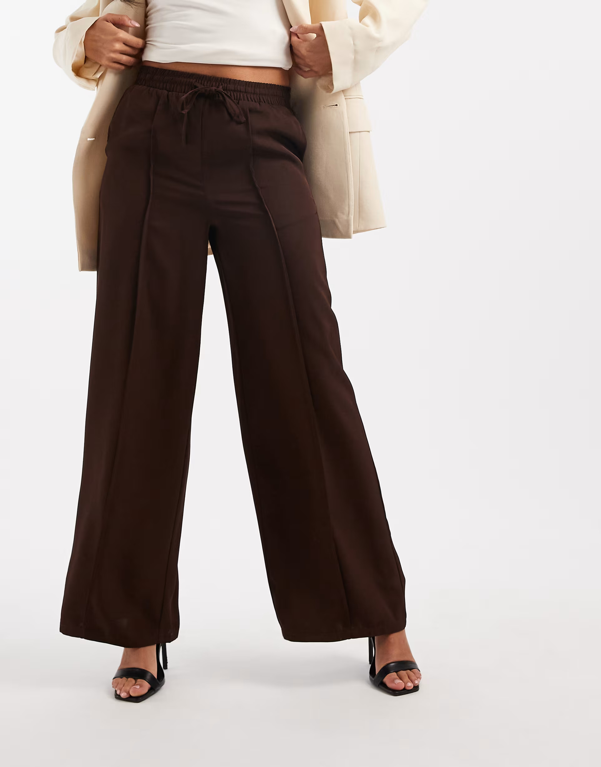 New Look satin wide leg trousers in brown | ASOS | ASOS (Global)