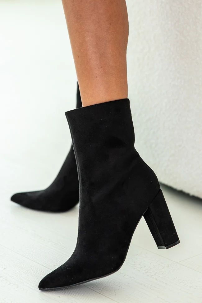 Marjorie Black Suede Pointed Toe Booties | Pink Lily