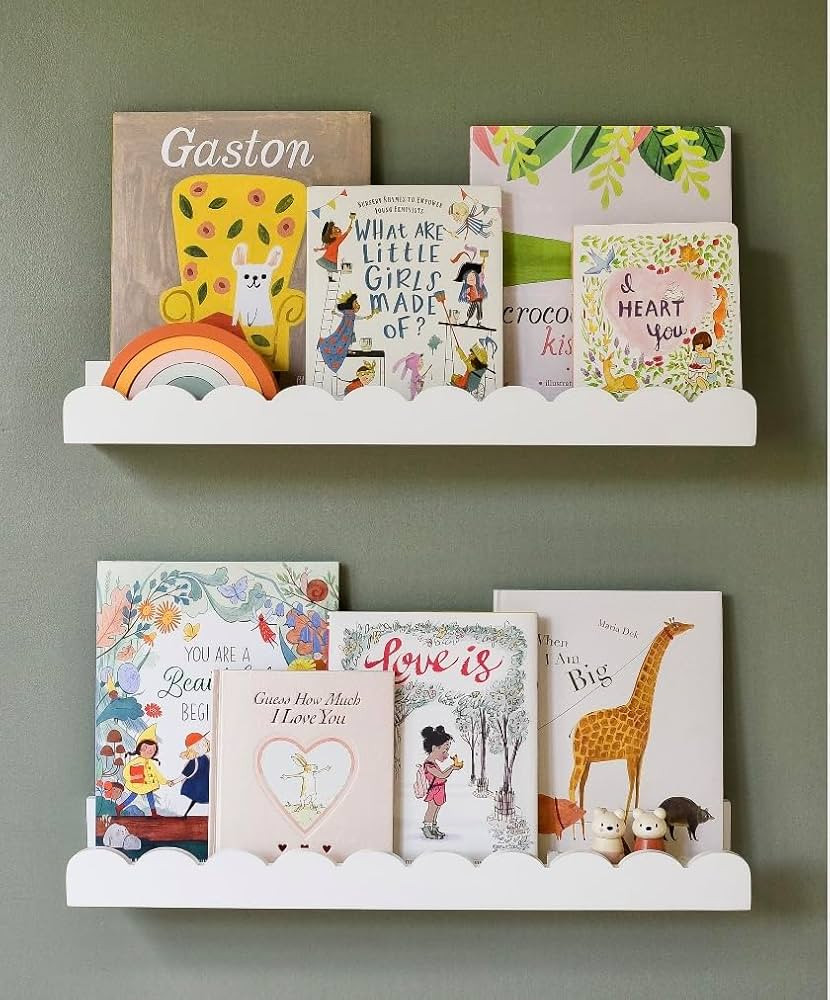 Floating Nursery Book Shelves Wall | Pair of 24in Scalloped White Nursery Book Shelves for Kids R... | Amazon (US)
