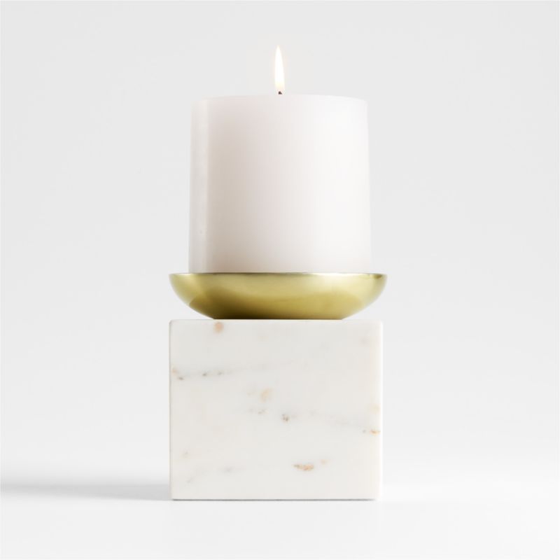 Sain Short White Marble Pillar Candle Holder + Reviews | Crate & Barrel | Crate & Barrel