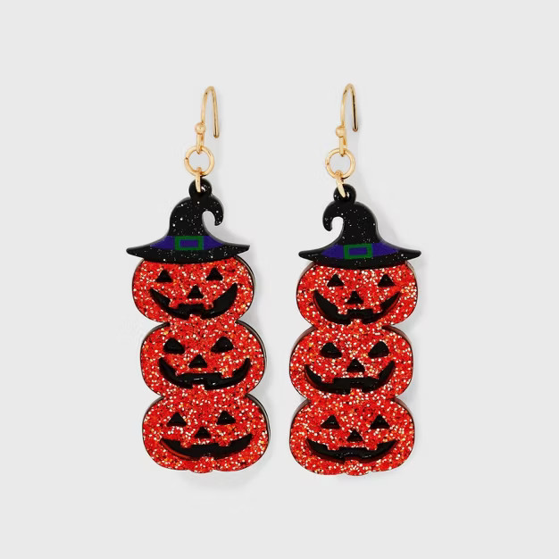 Halloween Witch Hat Stacked Pumpkin Drop Earrings - Orange | Target