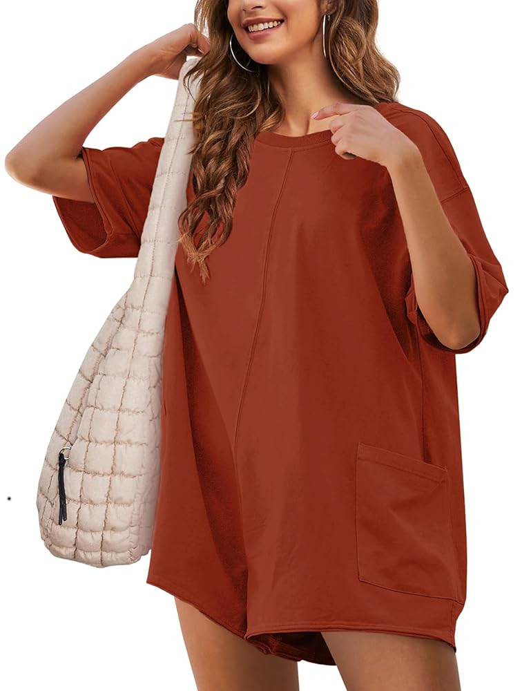LTSCNRM Womens Tee Rompers Casual One Piece Hot Shot Oversized Overall Short Sleeve Reversible At... | Amazon (US)