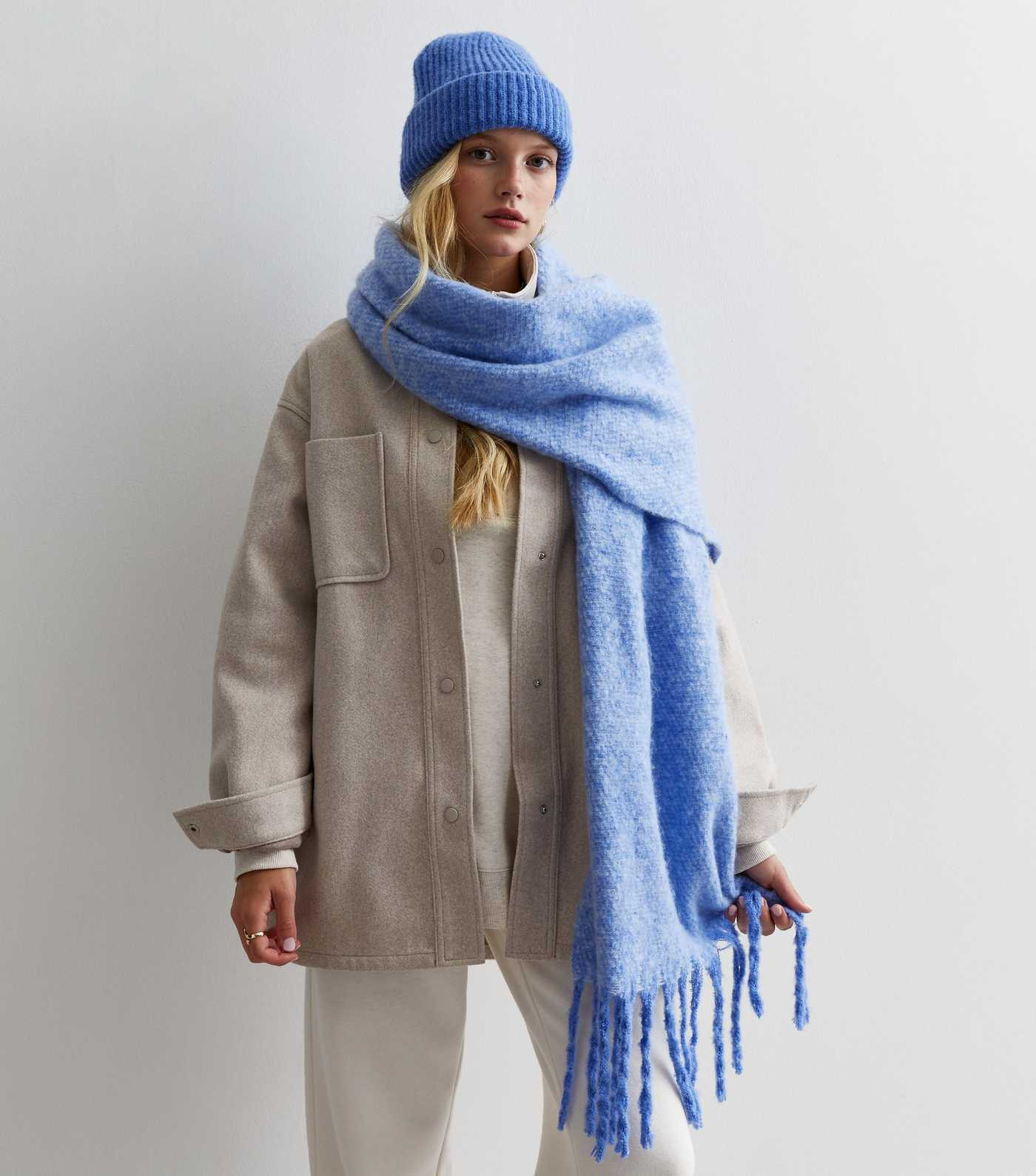 Blue Brushed Tassel Scarf | New Look | New Look (UK)