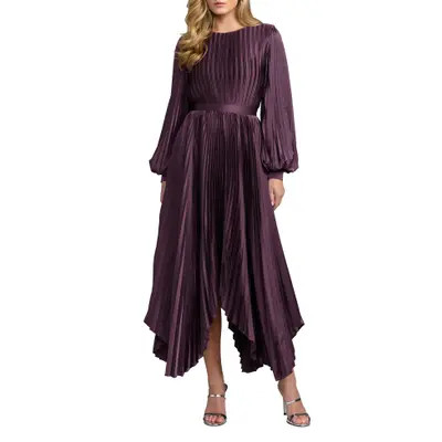Long Sleeve Pleated Charmeuse Handkerchief Hem Midi Dress | Nordstrom