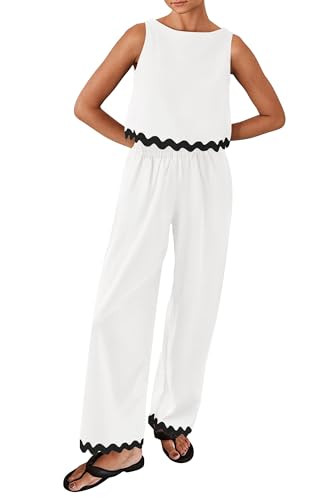 PRETTYGARDEN Women's Summer Casual 2 Piece Outfits Sleeveless Tank Crop Top Wide Leg Pants Sets T... | Amazon (US)