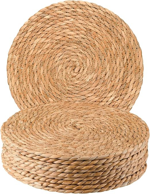 Round Woven Placemats - Boho Rattan Placemats Natural Water Hyacinth Placemats, Farmhouse Weave P... | Amazon (US)