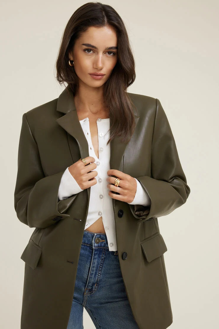 Oversized Faux Leather Blazer | Dynamite Clothing