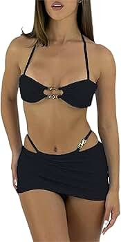 Women Sexy Knited Crochet Skirt Sets 2PCs Outfits Y2K Print Cropped Tank Top Mini Skirt 2022 Summ... | Amazon (US)