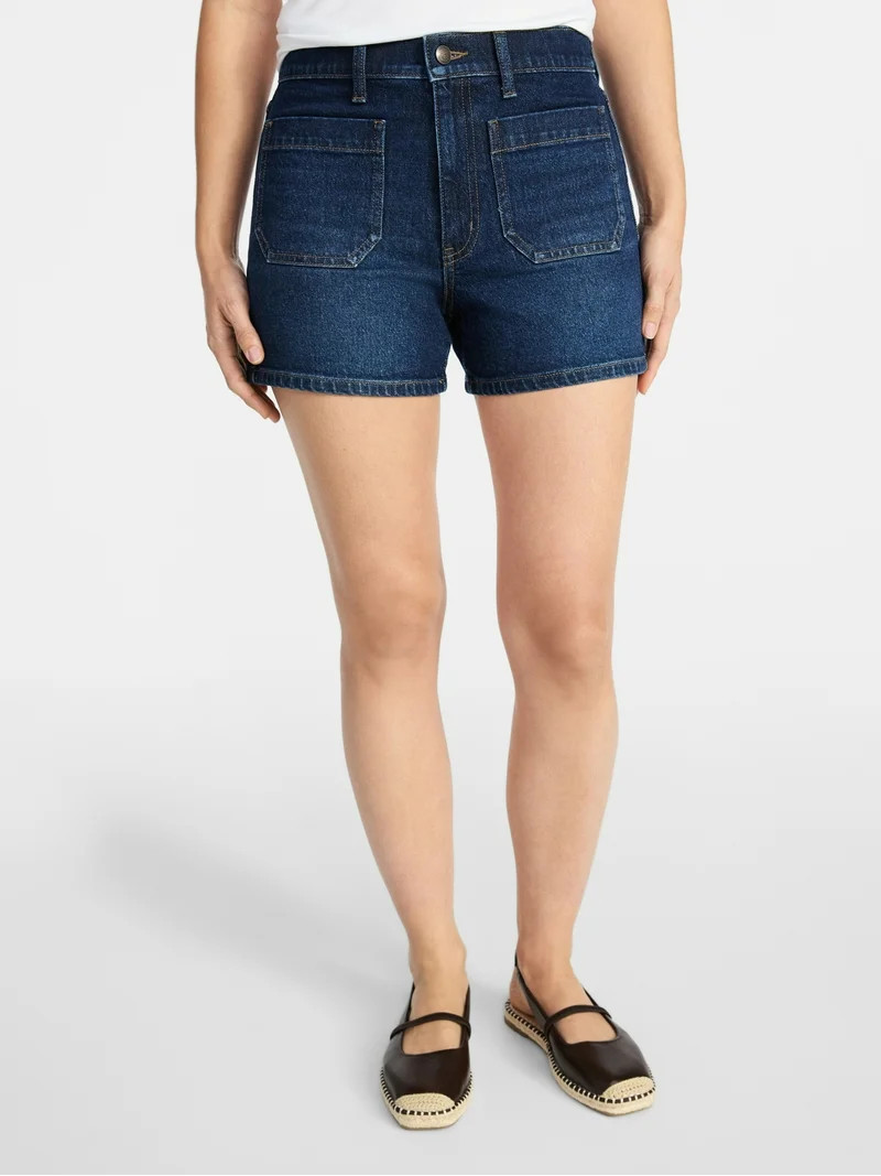 Time and Tru Women's High Rise Patch Pocket Denim Shorts, 4" Inseam, Sizes 0-20 | Walmart (US)