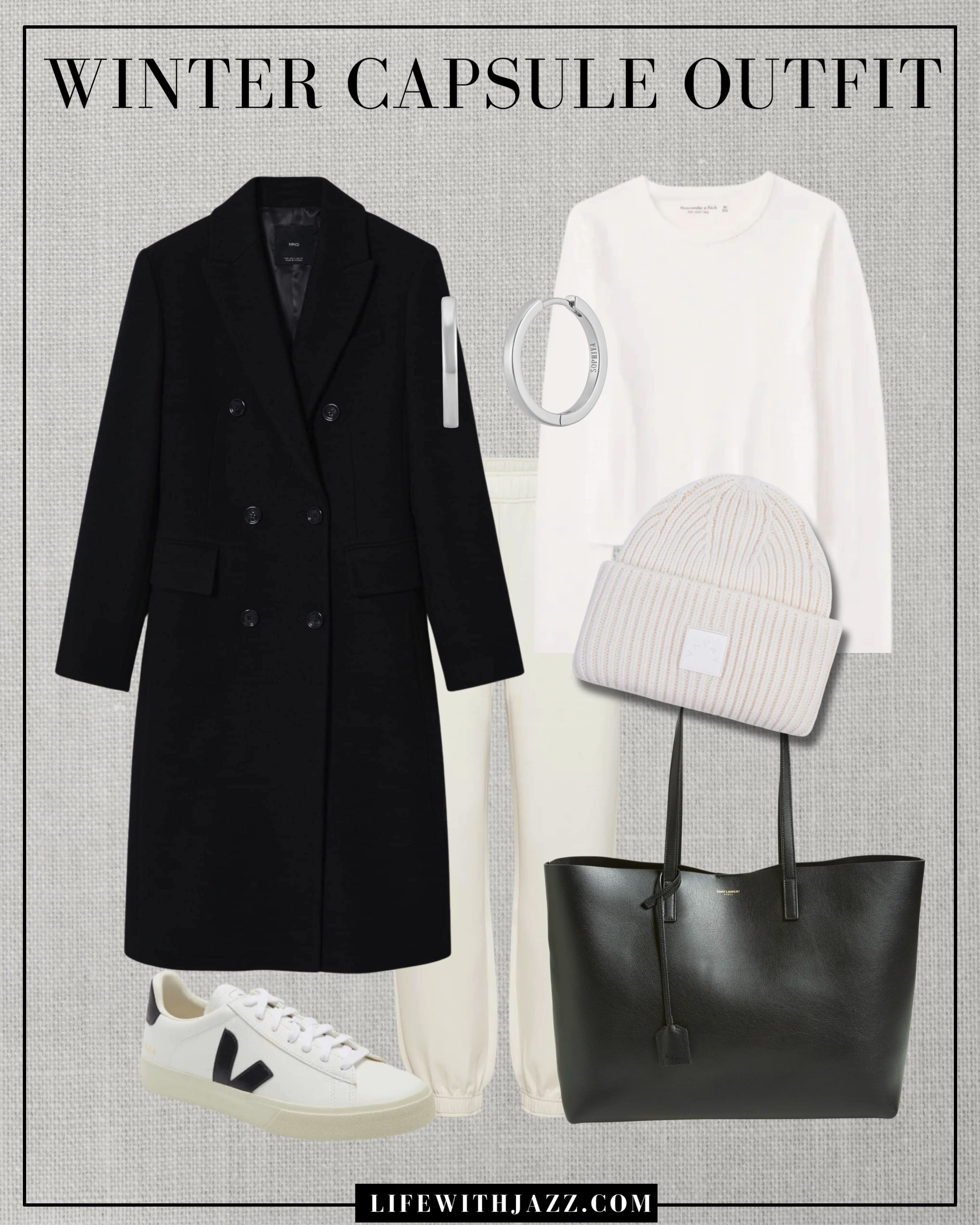 Winter capsule outfit 

Black tailored coat / white long sleeve/ sweater / Veja sneakers / beanie / silver earrings / black tote bag / running errands / chic style / elevated style / wc25

#LTKSeasonal #LTKStyleTip