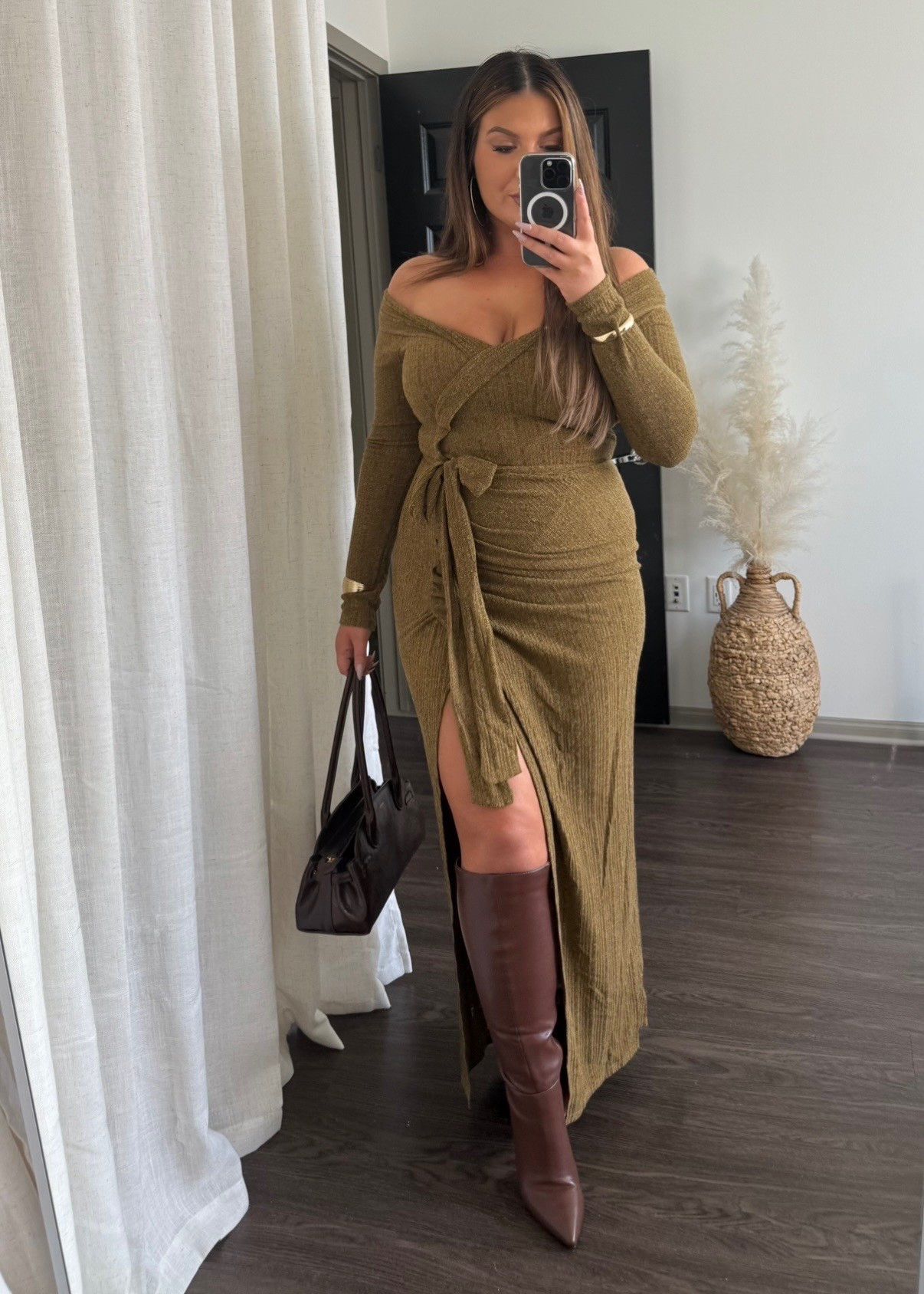 GRWM😍 Shapewear: Large D cup! (I could’ve gone with the regular cup as a 38D) Dress: L ‘Selene Off Shoulder Sweater Dress-olive’ fashionnova Everything else mentioned is linked!🫶🏼

#LTKStyleTip #LTKMidsize #LTKItBag