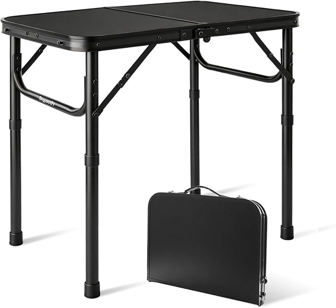 Folding Camping Table, Black Aluminum Frame,2-Position Adjustable Height,Lightweight Carry Handle... | Amazon (US)