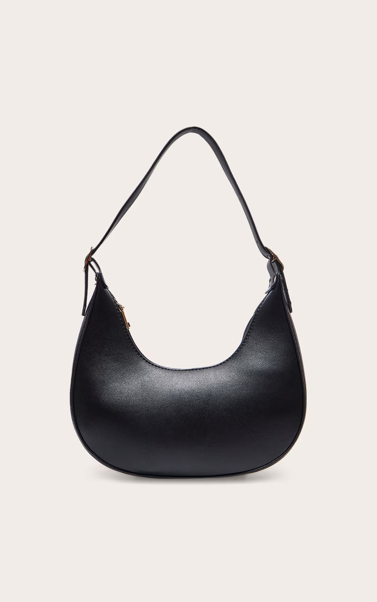 Black Curved PU Shoulder Bag | Pretty Little Thing (Australia & New Zealand)