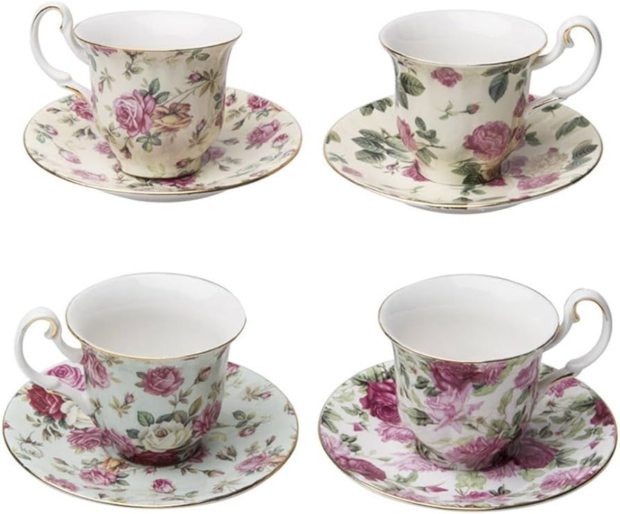 Gracie China Rose Chintz Porcelain 3-Ounce Small Petite Espresso/Demitasse Cup and Saucer with Go... | Amazon (US)