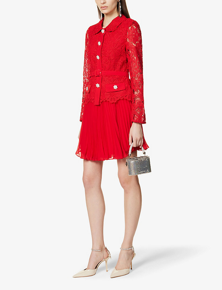 Lace-embroidered pleated mini dress | Selfridges