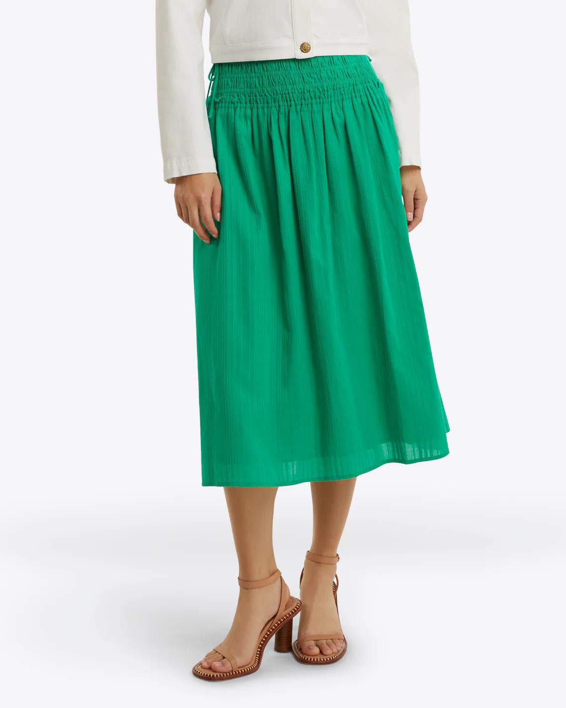 Smocked Waist Midi Skirt in Cotton Dobby | Draper James (US)