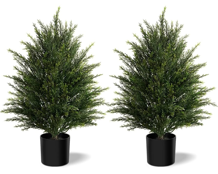 2ft Tall 2 Set Artificial Topiary Ball Tree, Indoor Realistic Faux Boxwood Bush Potted Plants, Ou... | Amazon (US)