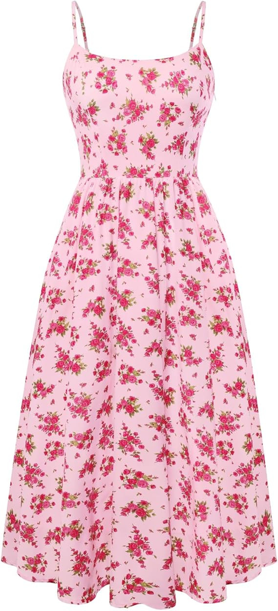 Belle Poque Floral Dress for Women 2026 Summer Sleeveless Midi Sun Dresses A-line Beach Elegant S... | Amazon (US)