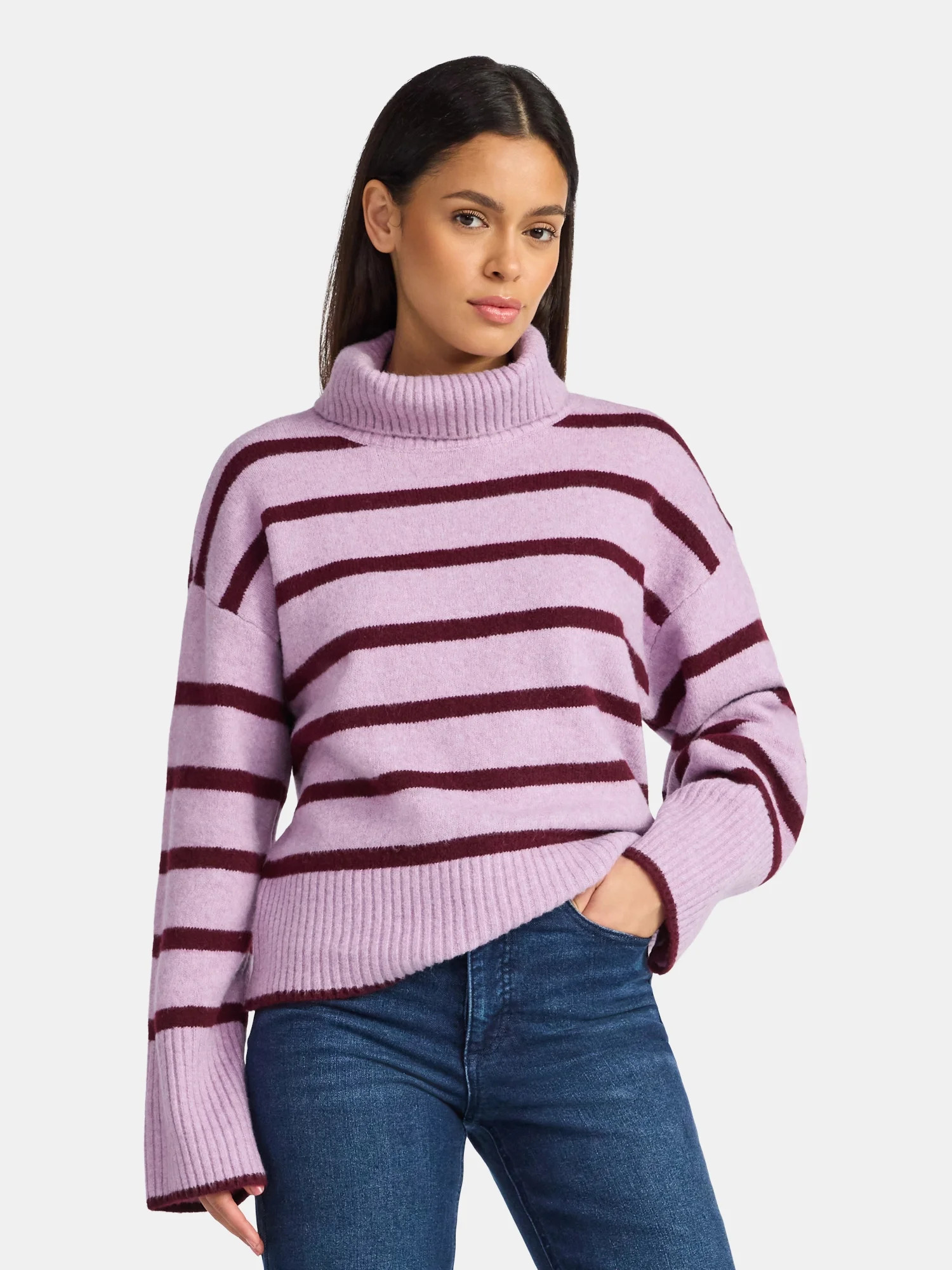 Time and Tru Women's Chunky Turtleneck Pullover Sweater with Long Sleeves, Mid-weight, Sizes XS-X... | Walmart (US)